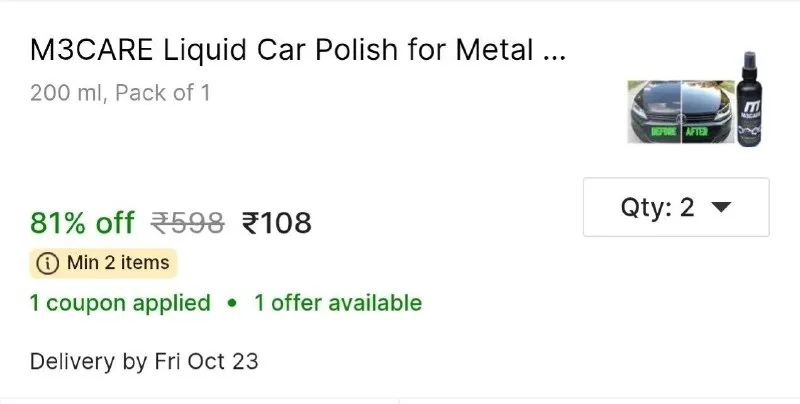 M3CARE Liquid Car Polish for Metal Parts at ₹108