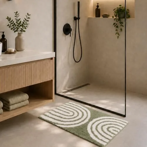 elaris Premium Microfibre Bath Mat for Bathroom, Soft & Absorbent Anti-Slip, Quick Dry, 1800 GSM, Geometric Arch Design, 40x60 cm, Sage Gree at ₹343
