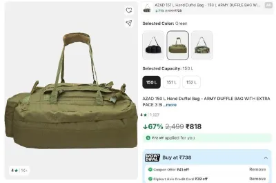 150 L Hand Duffel Bag - ARMY DUFFLE BAG WITH EXTRA PACE 3 BIG SIDE POCKET PROTECTED BASE - Green - Large Capacity