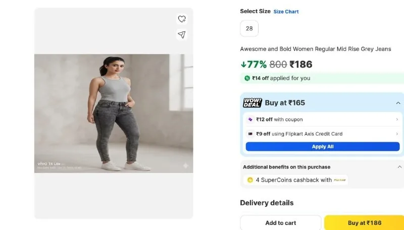 Awesome and Bold Regular Women Grey Jeans at ₹186