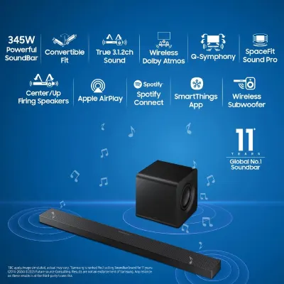 Samsung Soundbar with Wireless Dolby Atmos 345 W Bluetooth Soundbar at ₹25,240