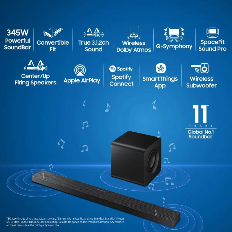 Samsung Soundbar with Wireless Dolby Atmos 345 W Bluetooth Soundbar at ₹25,240