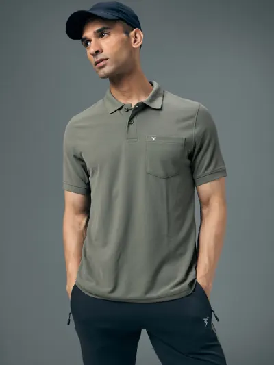 Technosport Men Brand Logo Polo Collar Anti Static Pockets Slim Fit T-shirt at ₹449