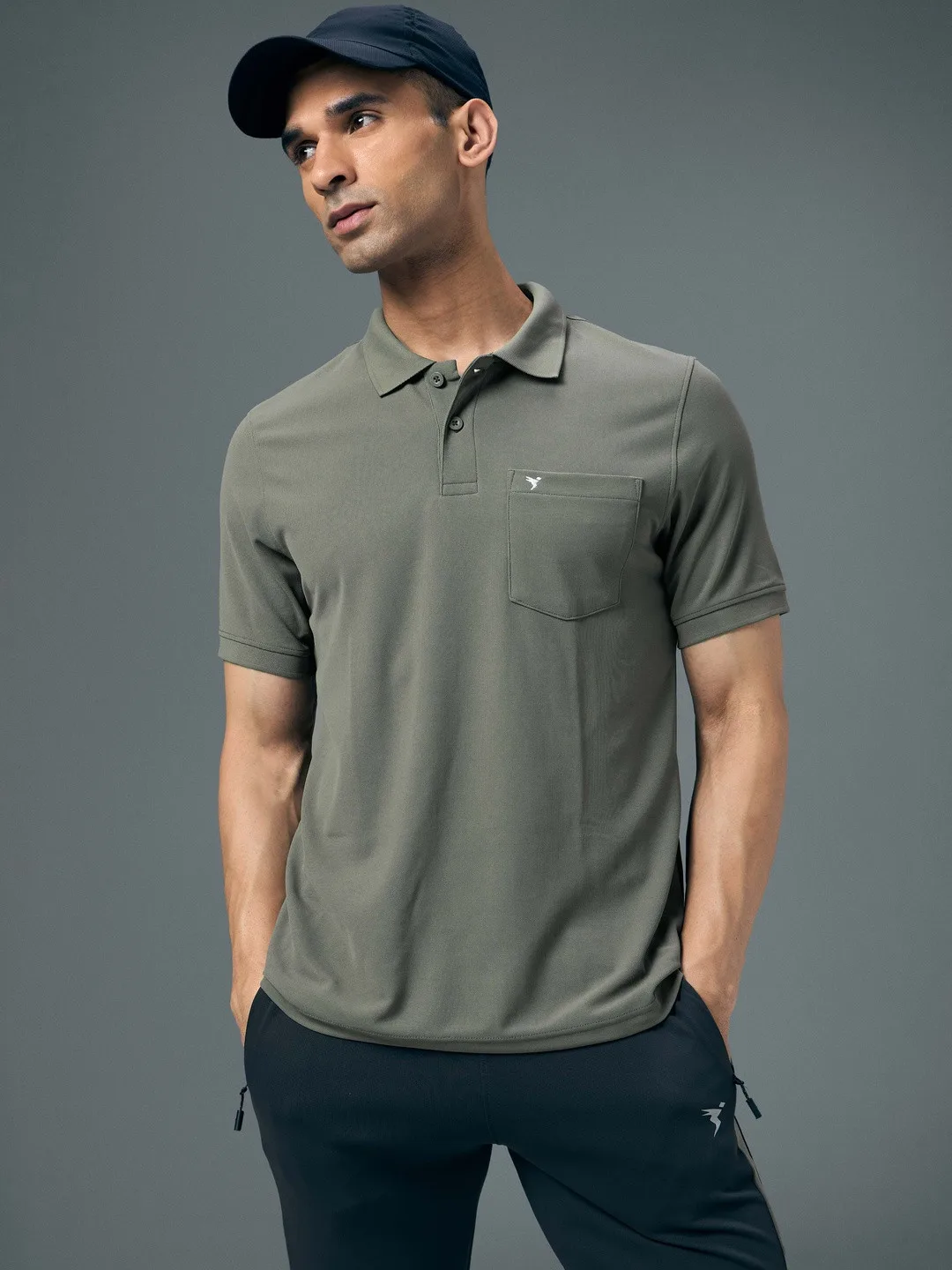 Technosport Men Brand Logo Polo Collar Anti Static Pockets Slim Fit T-shirt at ₹449