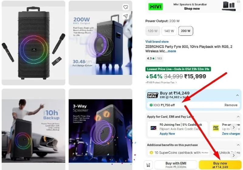 Zebronics 200W Bluetooth Party Speaker at ₹14,249