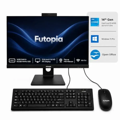 FUTOPIA 23.8" Full HD IPS All-in-One Desktop | Intel Core i5-14400 (Up to 4.70GHz) | 16GB RAM | 512GB NVMe SSD | Pop-up FHD Webcam | Wi-Fi 6 at ₹70,84