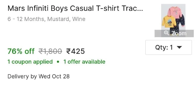 Mars Infiniti Boys Casual T-Shirt Track Pants (Mustard, Wine) at ₹425
