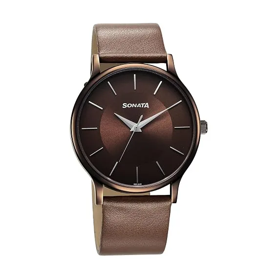 Sonata Aspire Quartz Analog Sleek Brown Dial Brown Leather Strap Watch for Men at ₹1,155