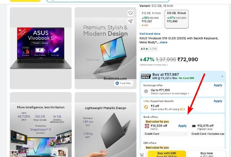 ASUS Vivobook S16 OLED (2025) with Backlit Keyboard, Snapdragon X - (16 GB/512 GB SSD) - 58490