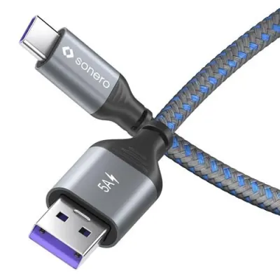 Sonero® USB-C to USB-A Charging Cable, USB C Fast Charging Cable, USB Type C Cable, USB 2.0, 5V/5A, Grey/Blue, 2m at ₹129