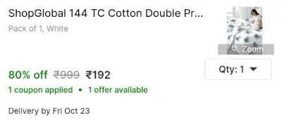 ShopGlobal 144 TC Cotton Double Printed Bedsheet at ₹192