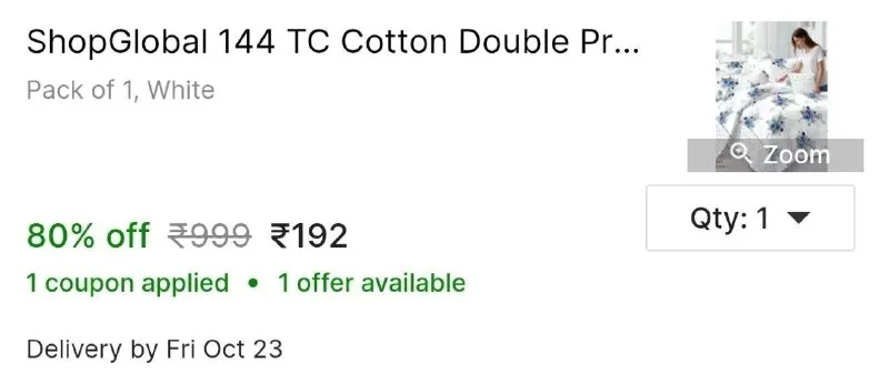 ShopGlobal 144 TC Cotton Double Printed Bedsheet at ₹192