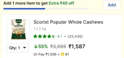 Cashew 2 Kg at ₹1,506