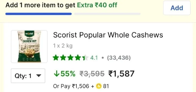Cashew 2 Kg at ₹1,506