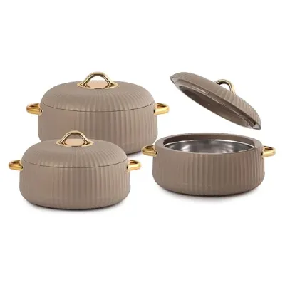 CELLO Aurum Insulated Casserole Hot Pot Box Set of 3 Pcs (1000ml, 1000ml, 1500ml) Beige | Airtight Lid Hot Pot Case Keeps Food Hot & Warm Fo at ₹799