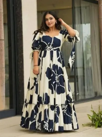 SHEETAL Associates Floral Print Puff Sleeve Crepe Fit & Flare Maxi DressJioCarSync| Wired to Wireless Converter for Apple Carplay & Android