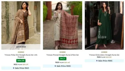 Steal Deal For Women's At AJIO – Min 80% OFF On Gosriki Kurta Sets