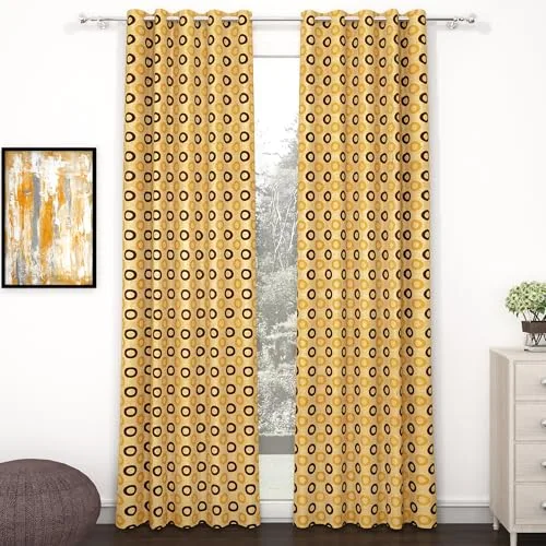 Door Curtains 7 Feet Set of 2, Dots, Brown at ₹179
