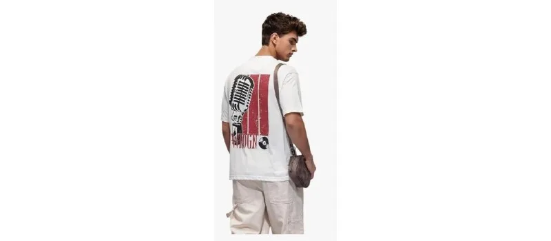 WROGN Men's Cotton T-Shirt | Music-Inspired Back Print | Oversized Fit at ₹418