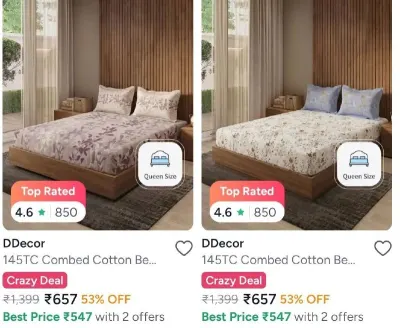 Myntra DDECOR Bedsheets under 999