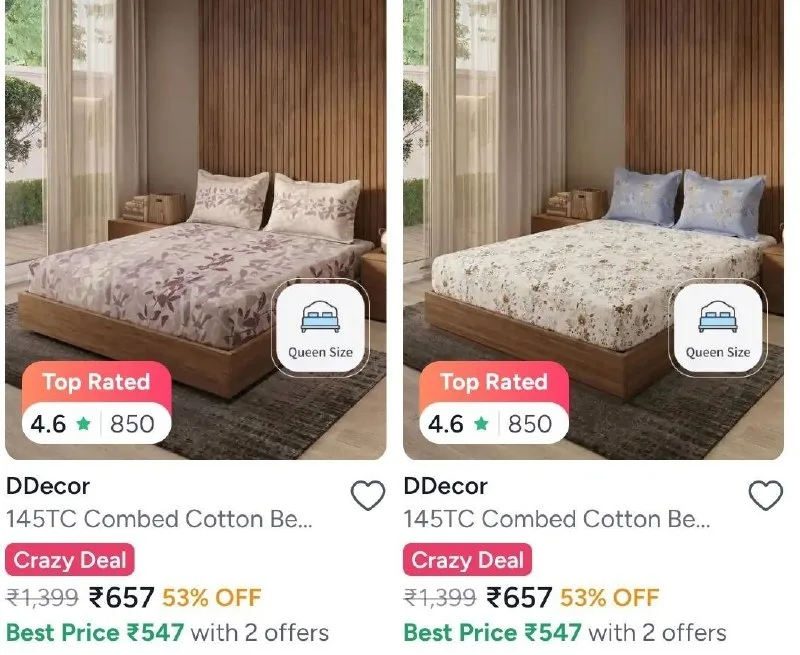 Myntra DDECOR Bedsheets under 999