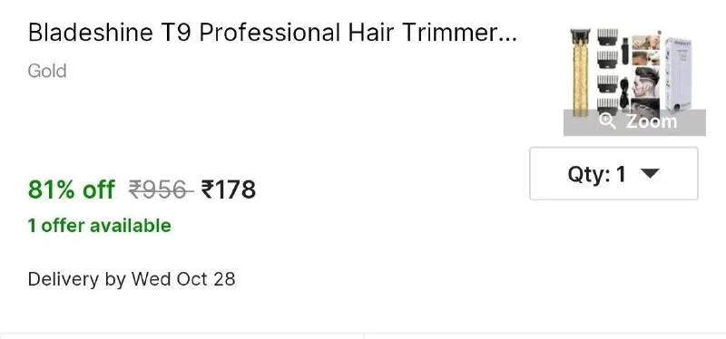 Bladeshine T9 Professional Hair Trimmer for Men at ₹178