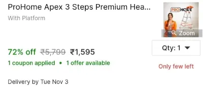ProHome Apex 3 Steps Premium Heavy Platform Aluminum Ladder for Household at ₹1,595