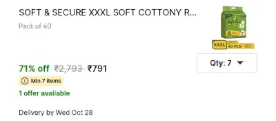 SOFT & SECURE XXXL SOFT COTTONY RASH FREE SANITARY PAD at ₹791