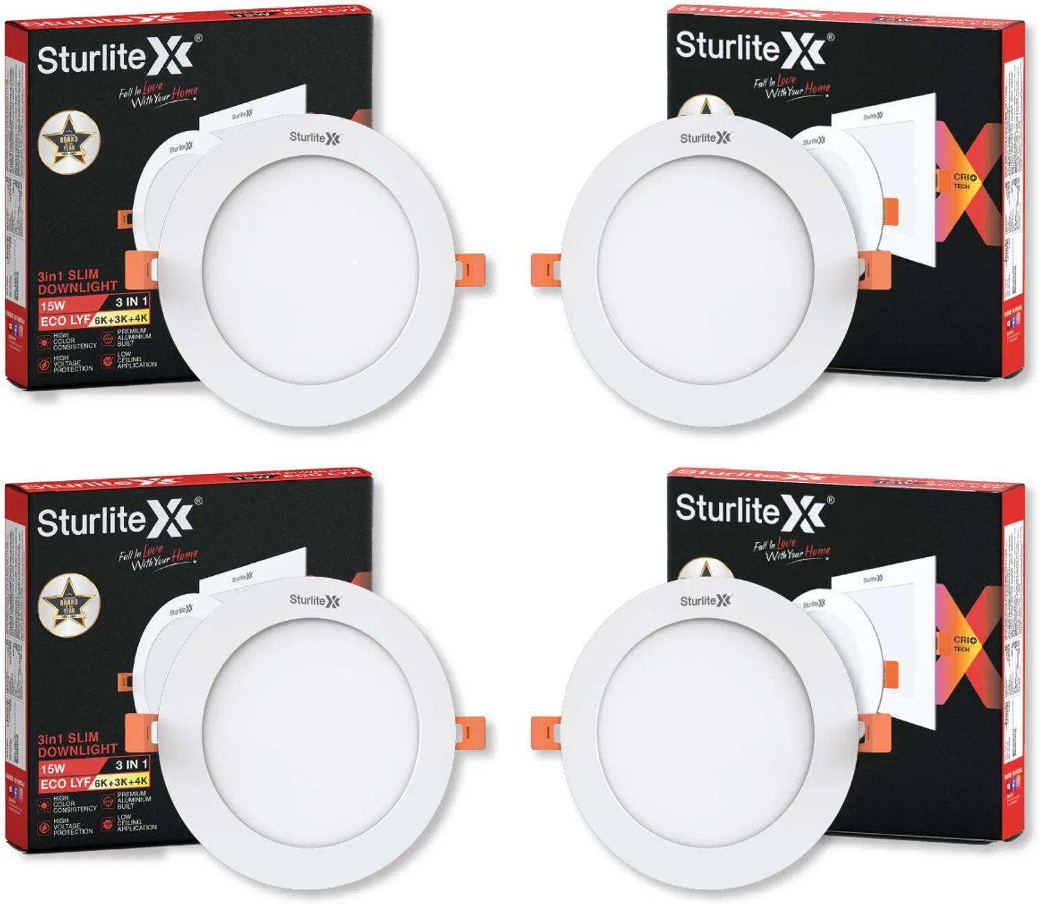 Sturlite Eco LYF 15W (3 in1) Round LED Downlight - (Pack of 4) Ceiling Light Ceiling Lamp at ₹179