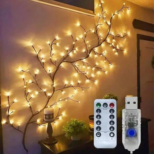 Willow Vine LED Wall Lights for Home Decor, 5.5 Ft USB Powered Artificial Vine String Lights with Remote Control, 8 Lighting Modes, Bendable at ₹599