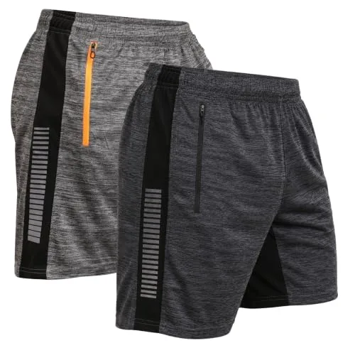 NINQ Men's Sports Shorts Pack of 2 | Casual Gym Shorts with Side Zipper Pockets, Elastic Waist & Quick-Dry Comfort for Running & Workout (in at ₹449