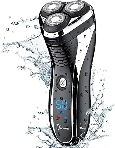 Hatteker Men's USB Rechargeable Electric Shaver Cordless Rotary Wet and Dry Beard Pop-Trimmer, Black at ₹1,499