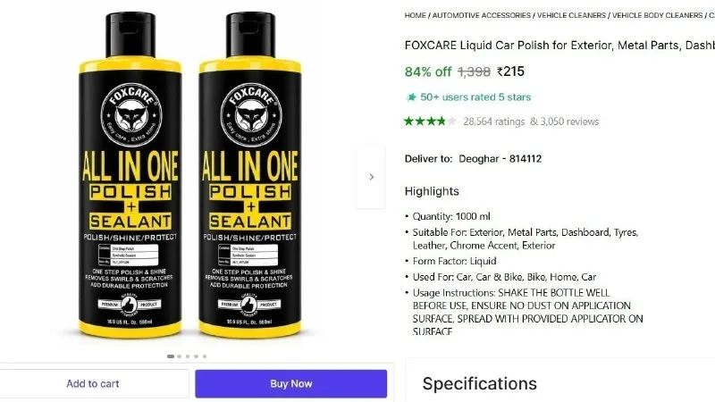 Liquid Car Polish (1000 ml, Pack of 2) at ₹215