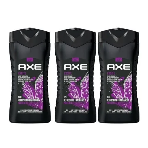 AXE Excite 3-in-1 Body, Face & Hair Wash | Crisp Coconut & Black Pepper Scent | 12H Refreshing Fragrance |Combo of 3| 250 ml Each at ₹286