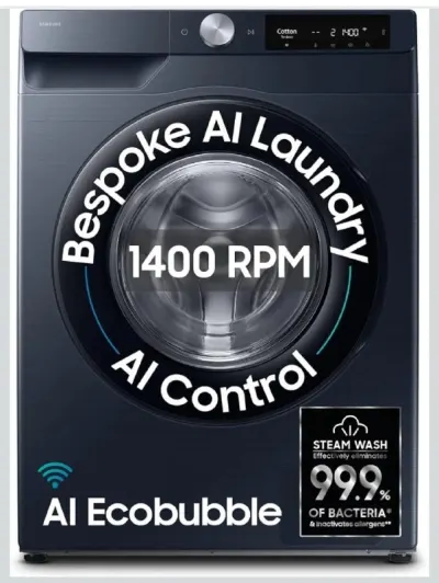 Samsung 12 kg, 5star, AI Control, AI Ecobubble, Super Speed, Wi-Fi, Hygiene Steam with Inbuilt Heater, Digital Inverter, Fully-Automatic Fro at ₹34,740
