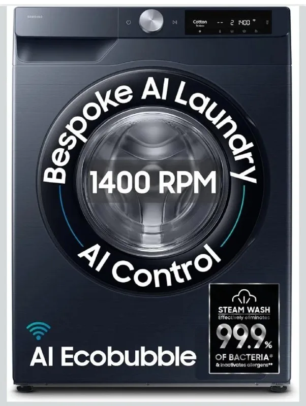 Samsung 12 kg, 5star, AI Control, AI Ecobubble, Super Speed, Wi-Fi, Hygiene Steam with Inbuilt Heater, Digital Inverter, Fully-Automatic Fro at ₹33,740