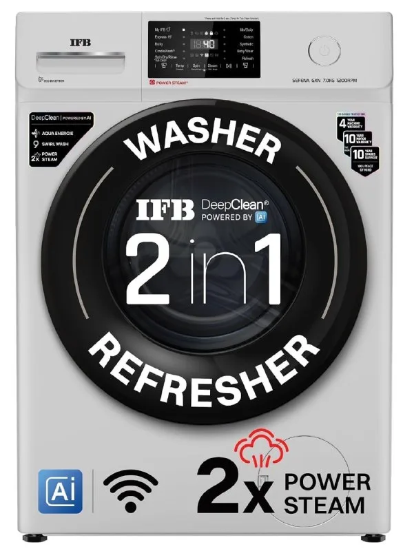 IFB 7 Kg 5 Star, 9 Swirl Wash, Steam Refresh, Eco Inverter Motor, WiFi Enabled, DeepClean® Ai Powered Fully Automatic Front Load Washing Mac at ₹30,29
