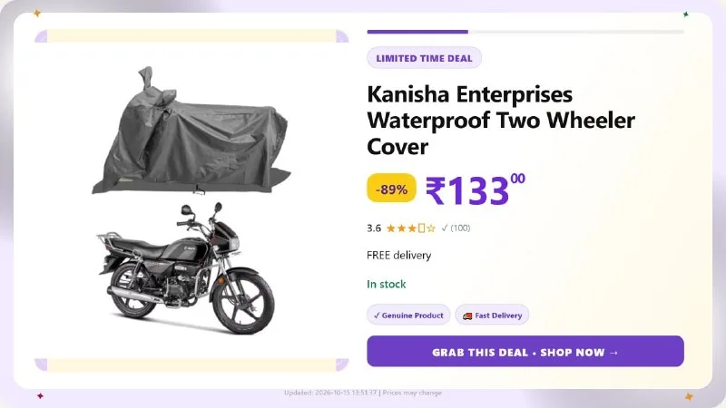 Waterproof Two Wheeler Cover at ₹133
