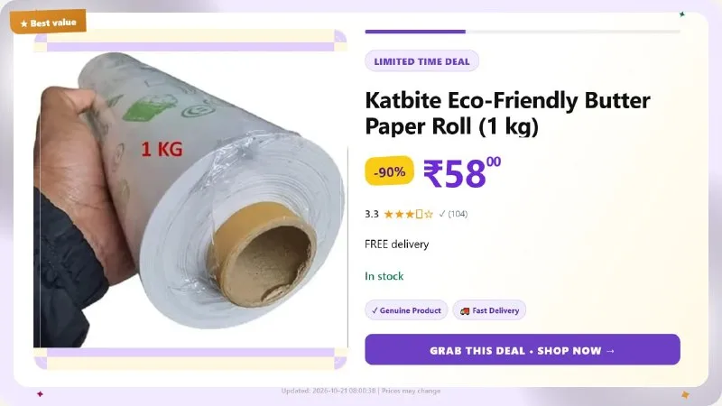 Katbite Eco-Friendly Butter Paper Roll (1 kg) at ₹58