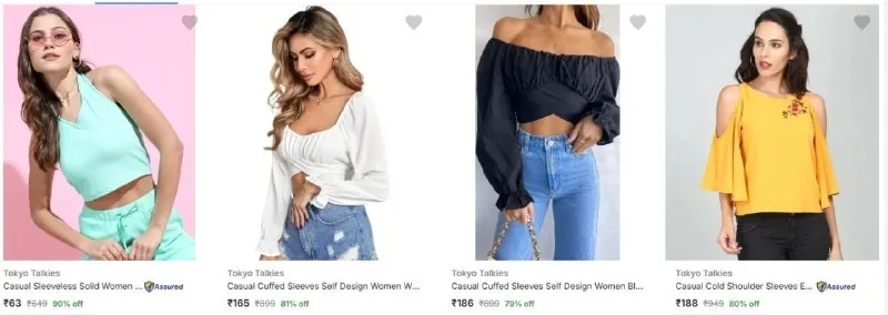 Upto 90% Off - Tokyo Talkies Women's Tops Starting Rs.63