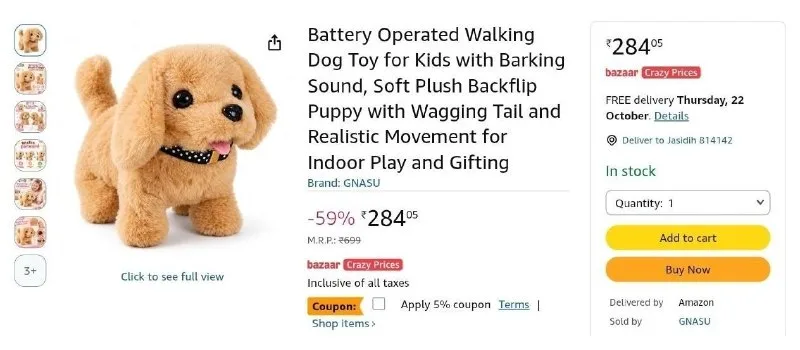 Battery Operated Walking Dog Toy for Kids with Barking Sound at ₹284