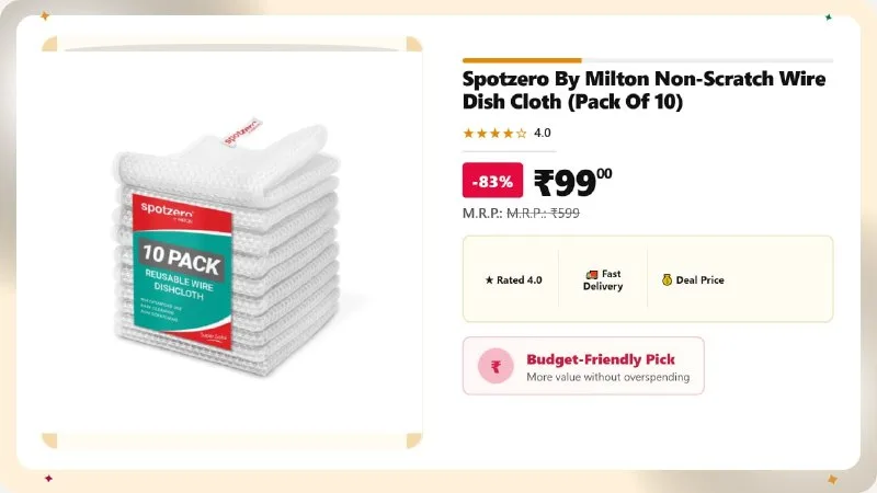 Spotzero By Milton Non-Scratch Wire Dish Cloth (Pack Of 10) at ₹99