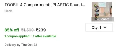 TOOBIL 4 Compartments PLASTIC Round Shape Storage Trolly Platsic at ₹239