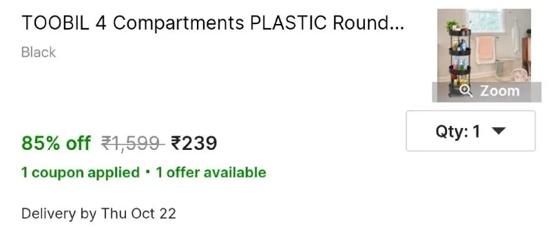 TOOBIL 4 Compartments PLASTIC Round Shape Storage Trolly Platsic at ₹239
