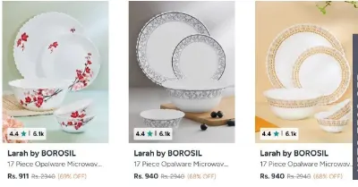 Larah By Borosil Dinner Set from ₹911