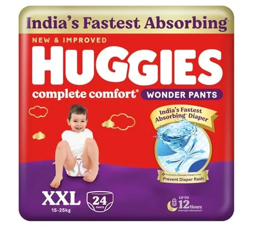 Huggies Complete Comfort Wonder Pants | Pant Style Baby Diapers XXL Size, 24 Count | India's Fastest Absorbing Diaper, Patented Dry Xpert Ch at ₹327