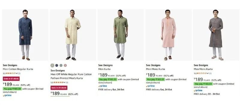 MEN'S KURTA at ₹189