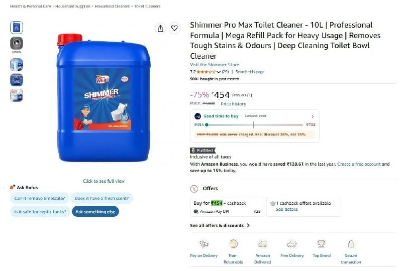 Shimmer Pro Max Toilet Cleaner - 10L | Professional Formula at ₹454