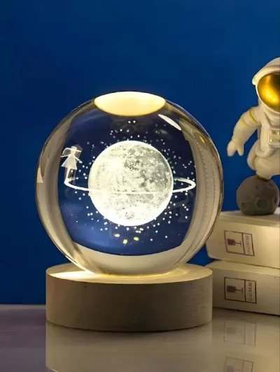 Desidiya Big Moon Fairy 3D Crystal Ball Night Light with Wooden Base - LED USB Table Lamp at ₹143