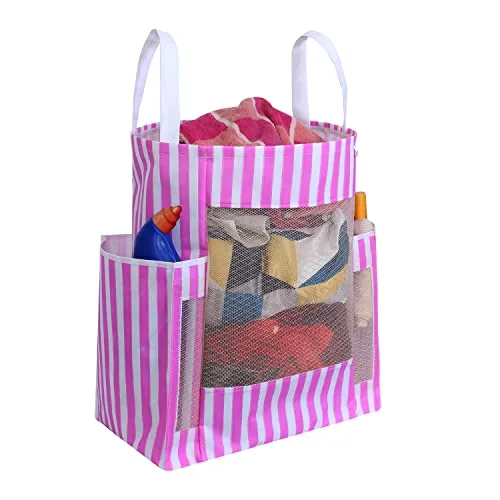 PrettyKrafts 45 L Non Woven Stripe Rectangular Foldable Laundry Bag With Side Pockets & Reinforced Carry Handle, Collapsible Cloth Storage B at ₹94